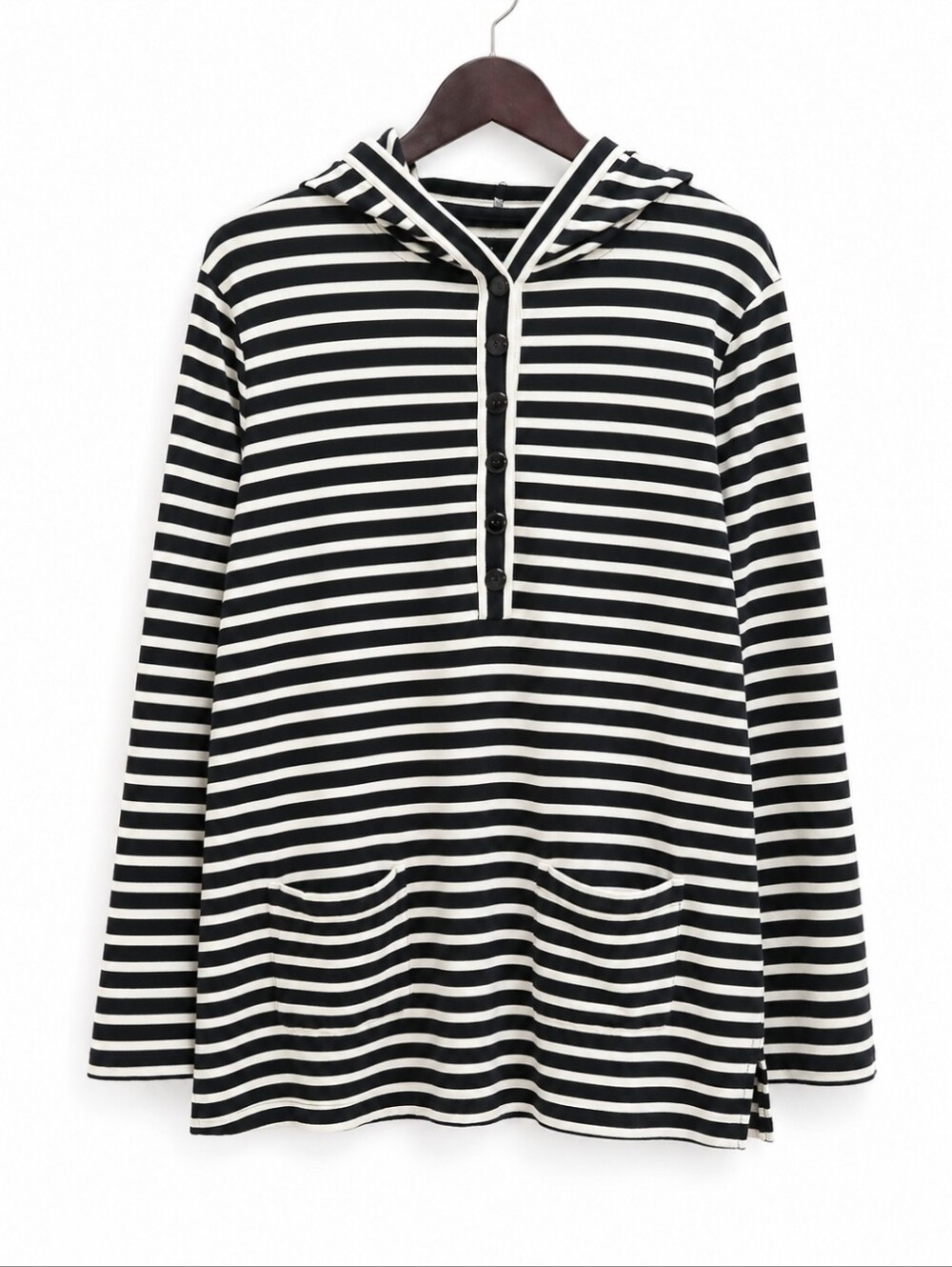 Charter Club Black Striped Nautical Coastal Hooded Sweatshirt Sz Lg